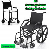 Kit Cadeira de Rodas Simples Dobrável com Pneu Maciço + Cadeira de Banho e Higienização