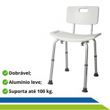 Banco para Banho com Encosto e Regulagem de Altura até 130 KG Hidrolight