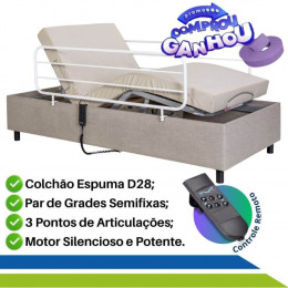 Cama Hospitalar Motorizada Elétrica Zeus Idoso + Colchão Hospitalar Original com Capa + Par de Grades Pilati