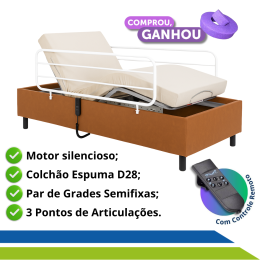 Cama Hospitalar Motorizada Articulada Zeus com Colchão D28 Original Capa Grades Cadeirante Acamado Idoso