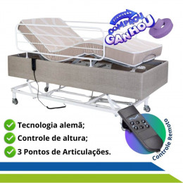 Cama Motorizada Articulada com Regulagem de Altura, Rodas, Colchão Hospitalar Original e Par de Grades Pilati