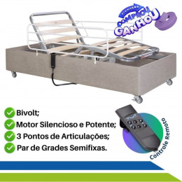 Cama Hospitalar Elétrica Zeus Idoso com Rodas Par de Grades Controle Remoto Até 150kg Pilati