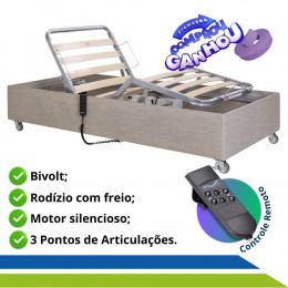 Cama Hospitalar Elétrica com Rodas Controle Remoto Bivolt Idoso até 150kg Pilati