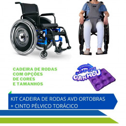 Kit Cadeira de Rodas Alumínio AVD Ortobras com Cinto de Segurança Pélvico Torácico