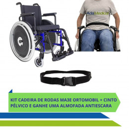 Kit Cadeira de Rodas Alumínio Dobrável MA3E com Cinto de Segurança Pélvico Ortomobil