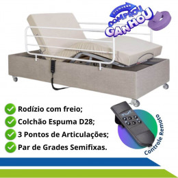 Cama Hospitalar Elétrica Zeus Idoso com Colchão D28 Original Pilati + Capa Impermeável + Grades