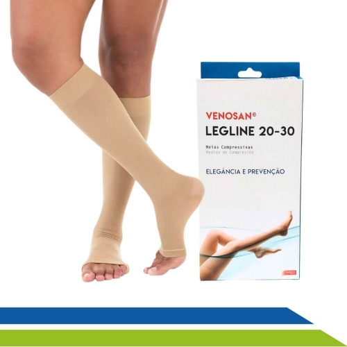 Meia Venosan Legline 3/4 de Média Compressão 20-30 mmHg - Pé Aberto - Bege - Cód. VLA30