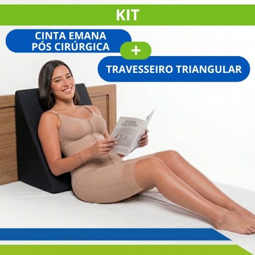 Kit Pós Cirúrgico Cinta Emana Macaquinho + Encosto Triangular Abdominoplastia Lipo LED HD Conforto Recuperação