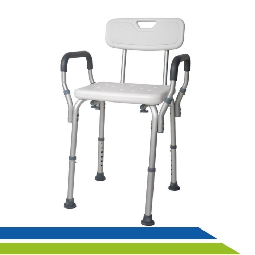 Banco Cadeira para Banho com Encosto Regulagem de Altura e Apoio de Braços até 130kg Hidrolight