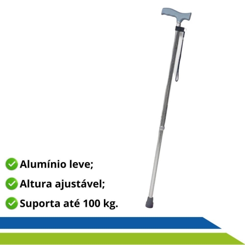 Bengala Tipo T em Alumínio com Regulagem de Altura até 100 KG Idoso Hidrolight