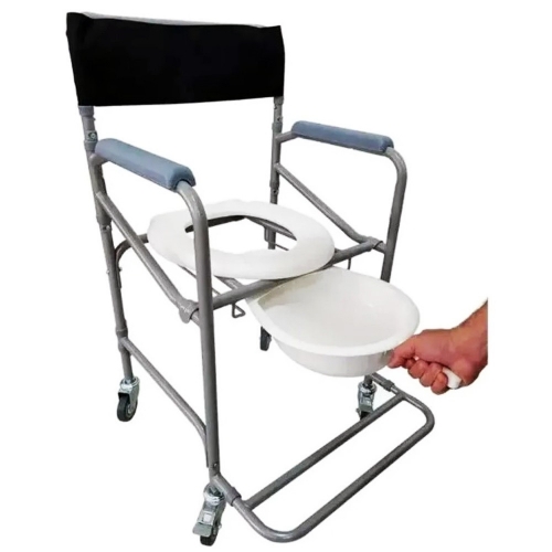 Cadeira de Banho com rodas Higiênica Dobrável + Coletor de Urina 100kg